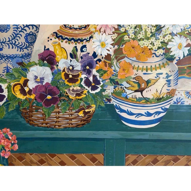 Chinoiserie Late 20th Century John Powell “Pansy Basket” Signed Limited Edition Serigraph, Professionally Custom Framed For Sale - Image 3 of 4