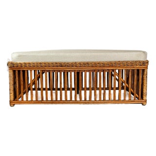 Reed Bench With Custom Upholstered Cushion For Sale