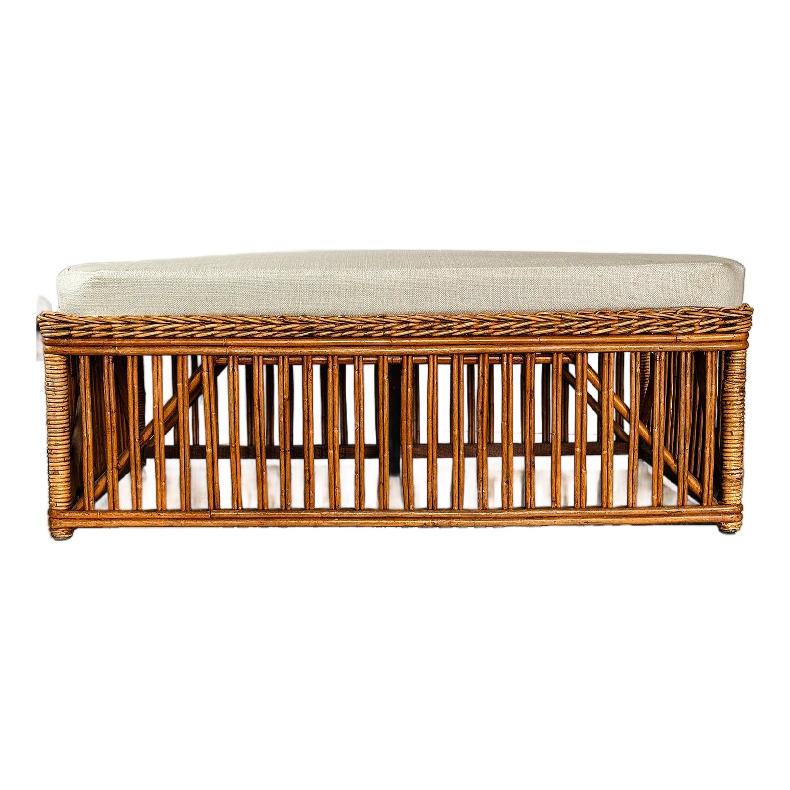 Stick Reed Bench With Custom Upholstered Cushion | Chairish