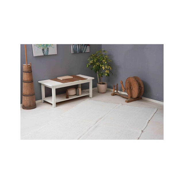 White Vintage Modern Hemp Kilim Rug - 5`4" X 8`0" For Sale - Image 4 of 6