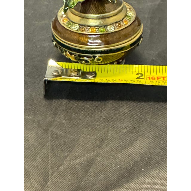 Vintage Mid Century Enameled Brass Pedestal Trinket Dish Floral Pattern Jeweled For Sale - Image 10 of 10