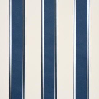Sample - Schumacher Rafe Stripe Wallcovering In Indigo For Sale