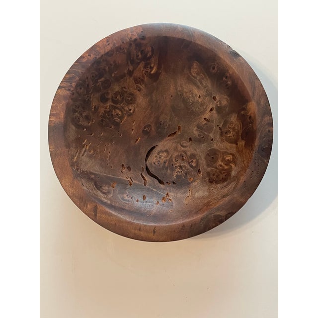Chocolate 1990s Burl Wood, Olive and Wormy Elm Bowl and Dish, a Pair For Sale - Image 8 of 10