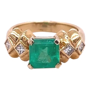 1.84 Carat Colombian Emerald in Vintage 14k Yellow Gold Ring, Size 7
