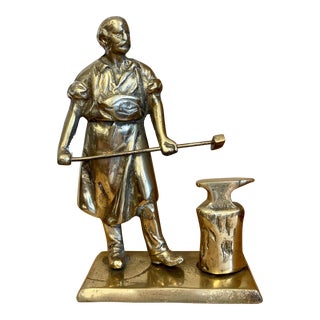 Brass Blacksmith With Anvil Figure For Sale