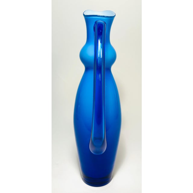 Glass Mid Century Modern Signed Blue Cased Glass Pitcher. Orrefors Circa 1960 For Sale - Image 7 of 11