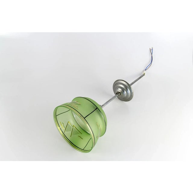 Gold Art Deco French Green Glass Ceiling Lamp, 1930s For Sale - Image 8 of 18