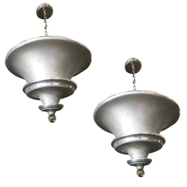 Metal Spun Aluminum Art Deco Ceiling Pendant Lamp by Walter Von Nelson, Pair For Sale - Image 7 of 7