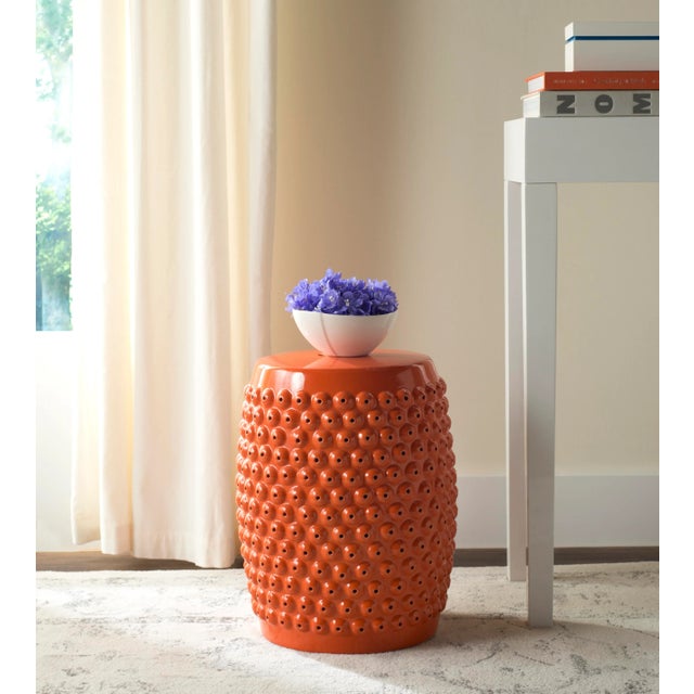 Modern Nailhead Stool in Orange For Sale - Image 3 of 4
