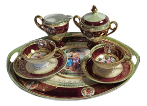 Tête a Tête Service in Saxony Porcelain, 19th Century, Set of 7