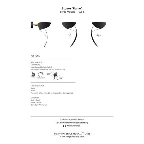 Mid-Century Modern Black Flame Wall Lamp from Serge Mouille For Sale - Image 4 of 6