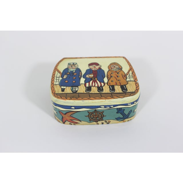 Vintage Hand Painted Fisherman Captain Sailor Wood Trinket Box For Sale - Image 10 of 11
