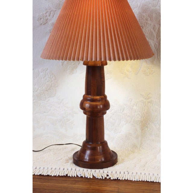 Wood 1940s Tall Parquetry Table Lamp Handmade Turned Wood For Sale - Image 7 of 8