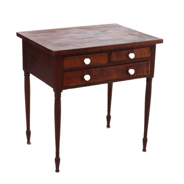 Wood Antique Cherry & Tiger Maple 3-Drawer Small Server C1830 For Sale - Image 7 of 15