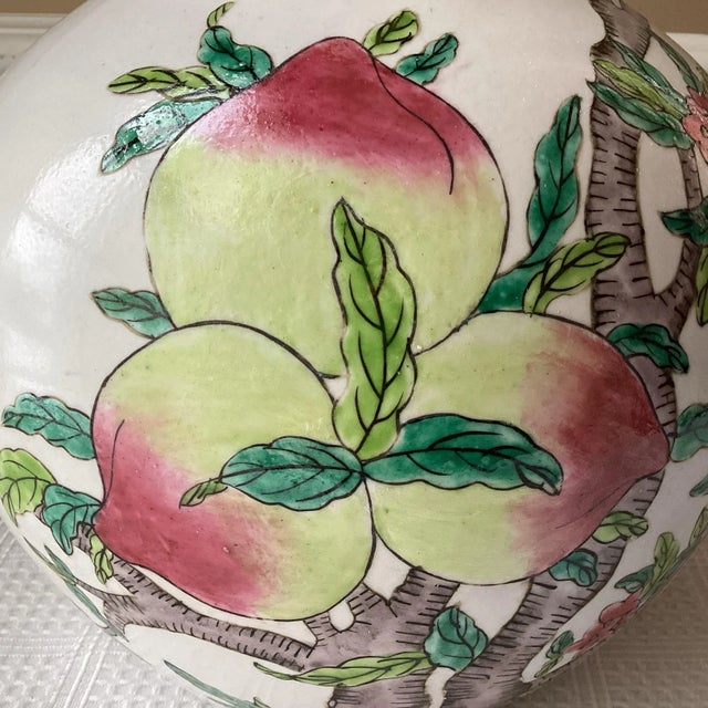 Vintage Chinese Famille-Rose Porcelain Vase – Peach & Bat Motif – 14” Tall, Unmarked For Sale - Image 4 of 11