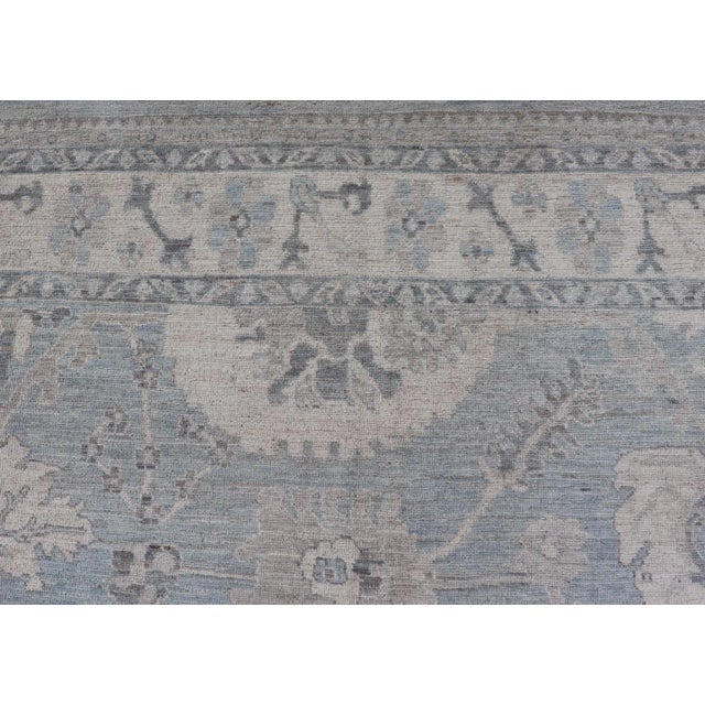 2020s 2020s Modern Oushak With Floral and Tribal Motifs With Cream, Gray and Powder Blue For Sale - Image 5 of 13