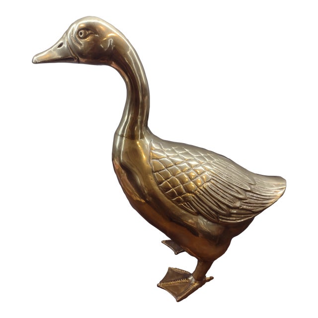 Vintage Brass Goose Mid Century Figurine For Sale
