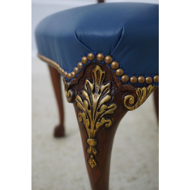 Eagle Carved Arm Blue Leather Armchair For Sale - Image 10 of 18