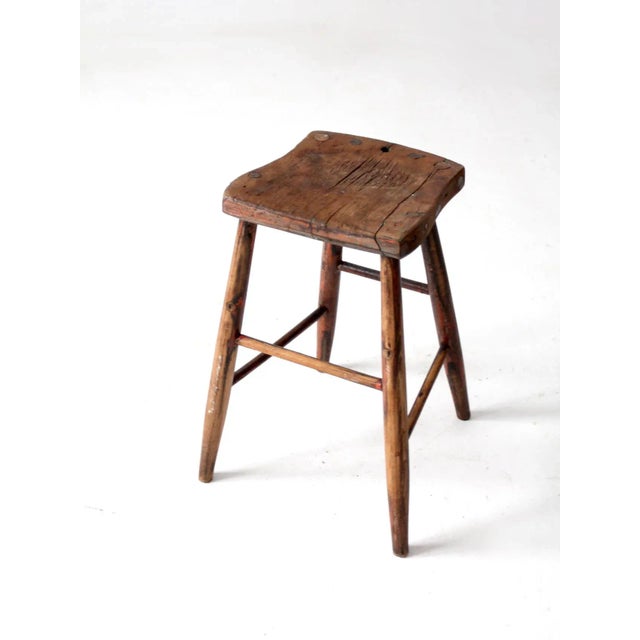 Farmhouse Antique Sadldle Seat Wooden Stool For Sale - Image 3 of 12