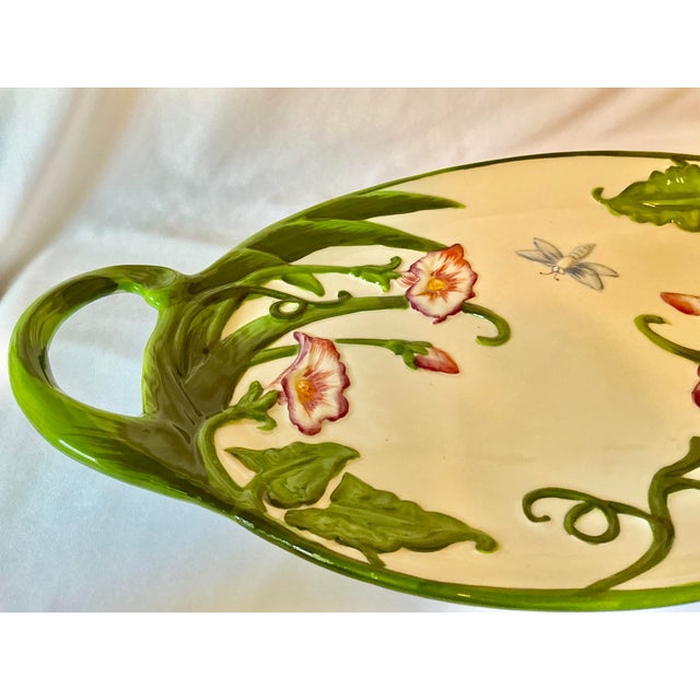 Large English Style Serving Platter Tableware With Spring Green Vines and Pink Flowers For Sale - Image 4 of 17