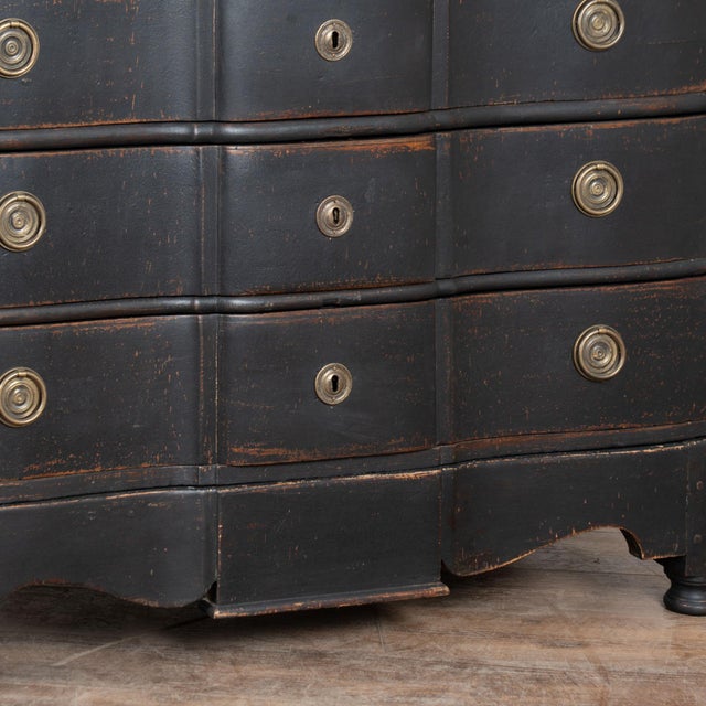 Early 19th Century Black Rococo Large Oak Chest of Four Drawers, Denmark For Sale - Image 13 of 15