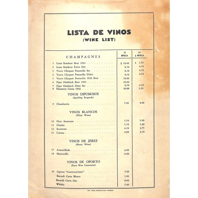 Contains dinner menu, dancing program & wine list.