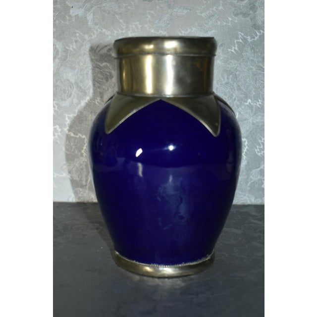 Vintage Cobalt Blue W/Silver Overlay Vase For Sale - Image 4 of 11