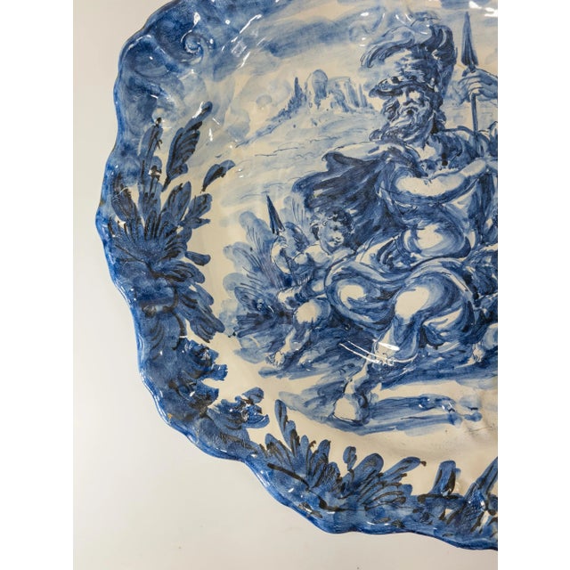 Mid 20th Century 20th Century Italian Renaissance Revival Majolica Faience Blue and White Charger For Sale - Image 5 of 12