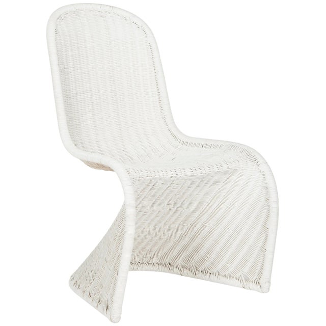 Modern Wicker Side Chair in White - a Pair For Sale - Image 4 of 9