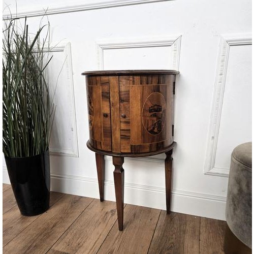 1940s Art Deco Italian Demilune Night Stand in Marquetry Inlay Burl Wood, 1940s For Sale - Image 5 of 10