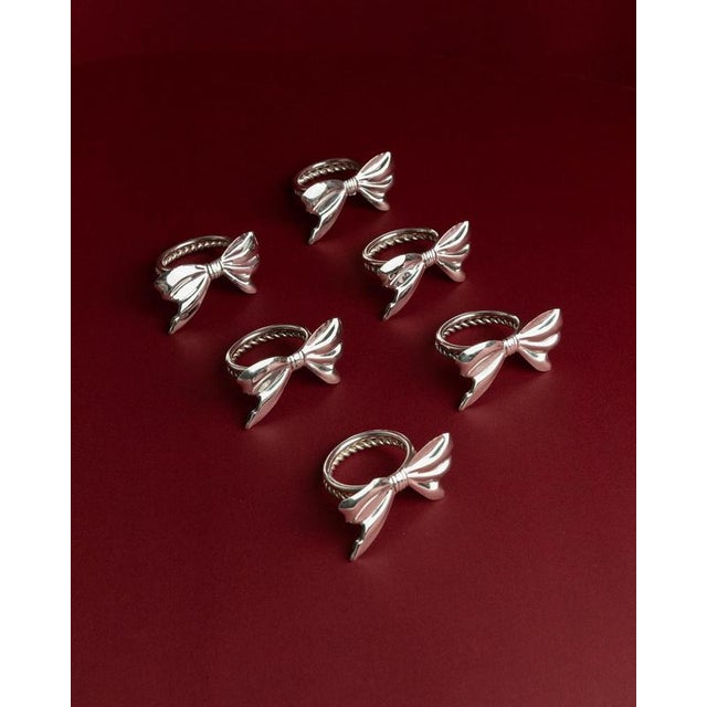 Vintage Silver-Plated Ribbon Napkin Rings, 1970s, Set of 6 For Sale - Image 11 of 11