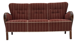 Danish 3-Seater Sofa in Red Wool and Beech, 1960s