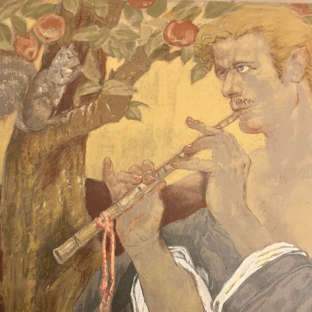 1970’s vintage folk art lithograph, signed and titled. Lithograph measures 24x18 and overall measures 25.5x20. Some water...