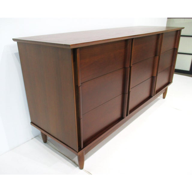 Mid-Century Modern Mid Century Walnut Nine Drawer Dresser Chest by Dixie For Sale - Image 3 of 12