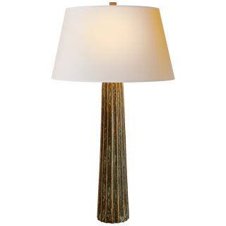 Chapman & Myers for Visual Comfort Signature Fluted Spire Large Table Lamp in Bronze with Verdigris Highlights with Natural Paper Shade For Sale