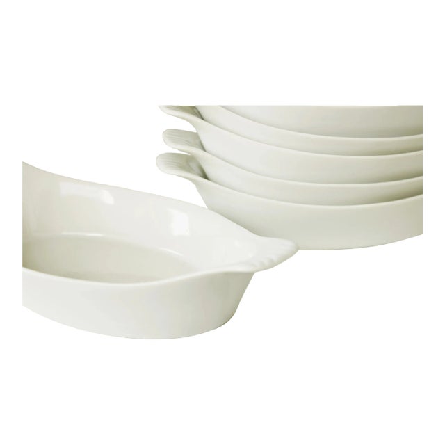 French White Porcelain Au Gratin Dishes S/7 For Sale