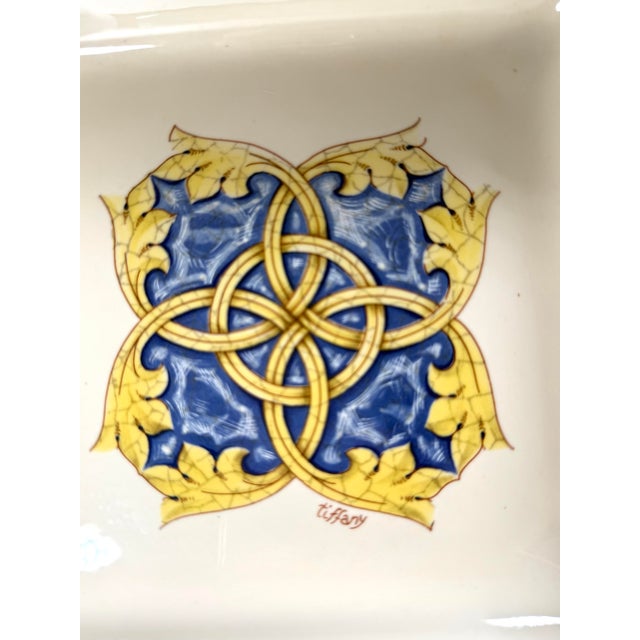 Beautiful vintage Tiffany Boutique Italian ceramic 12-inch square serving bowl/plate, featuring an elaborate blue and...