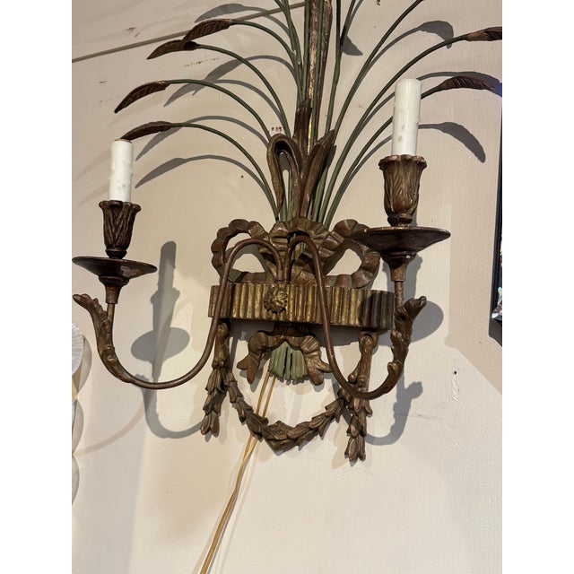 Wood Pair of 19th Century Italian Giltwood Wheat Sconces For Sale - Image 7 of 7