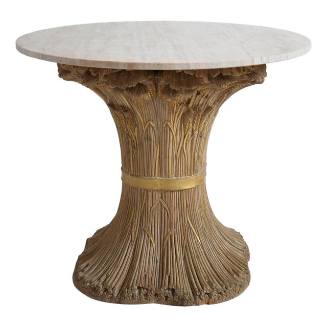 Round Carved Wooden Table, 1970s For Sale