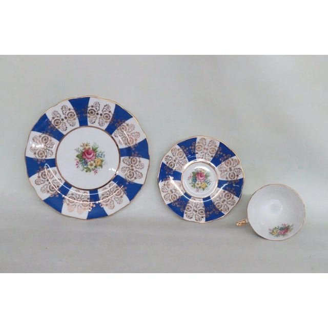 Mid 20th Century Royal Standard England Bone China Floral Tea Cup Saucer Dessert Plate Set For Sale - Image 5 of 12