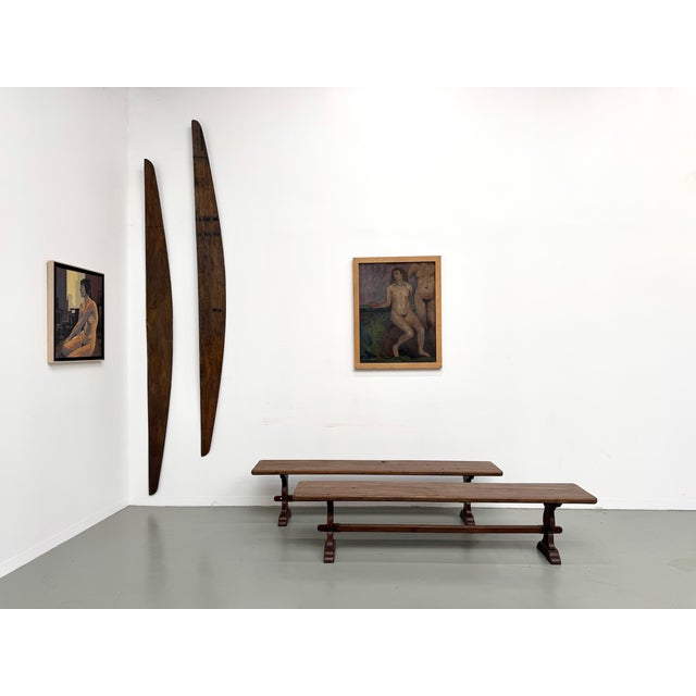 Brown Oak Farm Benches, 1890s, Set of 2 For Sale - Image 8 of 18