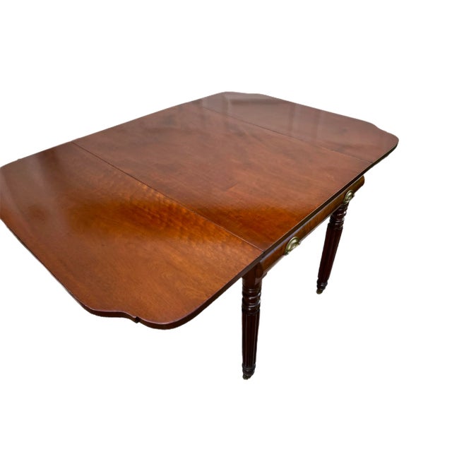 American 19th C. Sheraton Drop Leaf Table on Casters For Sale - Image 3 of 11