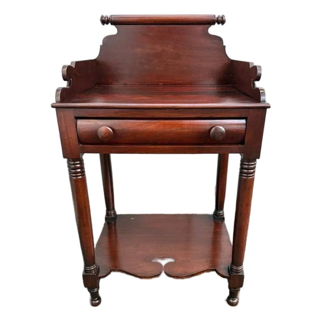 Antique 19th Century Early American Empire Style Mahogany One Drawer Wash Stand Side Table For Sale