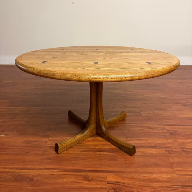 Mid-Century Modern Connant Ball Solid Oak Round Dining / Game Table For Sale - Image 3 of 7