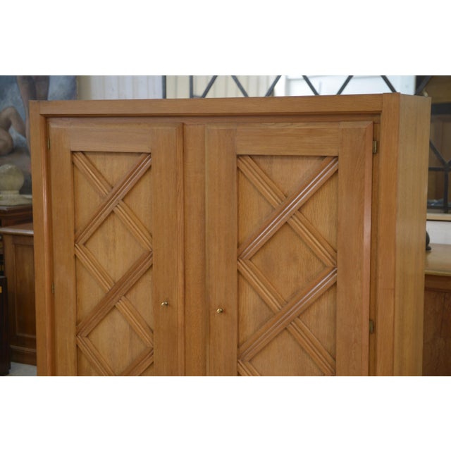 1940s Light Oak Wardrobe with Geometric Lattice Pattern, 1940s For Sale - Image 5 of 15