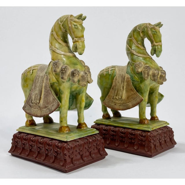 Vintage Chinoiserie Style Decorative Imperial Tang Dynasty Horses, a Pair For Sale - Image 4 of 8