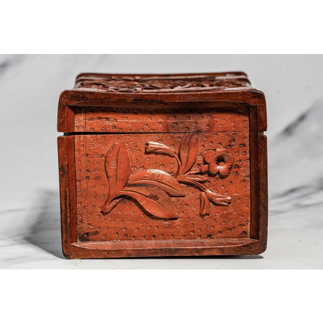 Stunning Hand Carved Antique Victorian Wood Trunk Box Floral Keepsake Casket Home Decor For Sale - Image 12 of 14