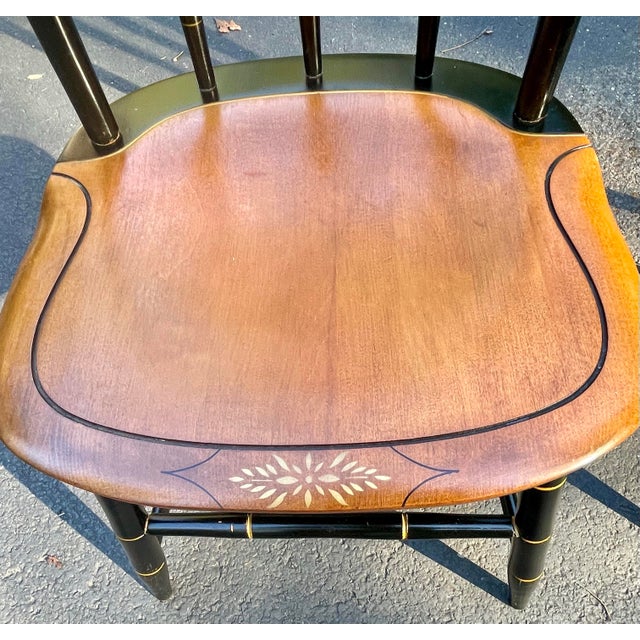 Wood Hitchcock Ebonized Arrow Back Windsor Style Side Chairs Mid 20th Century For Sale - Image 7 of 12