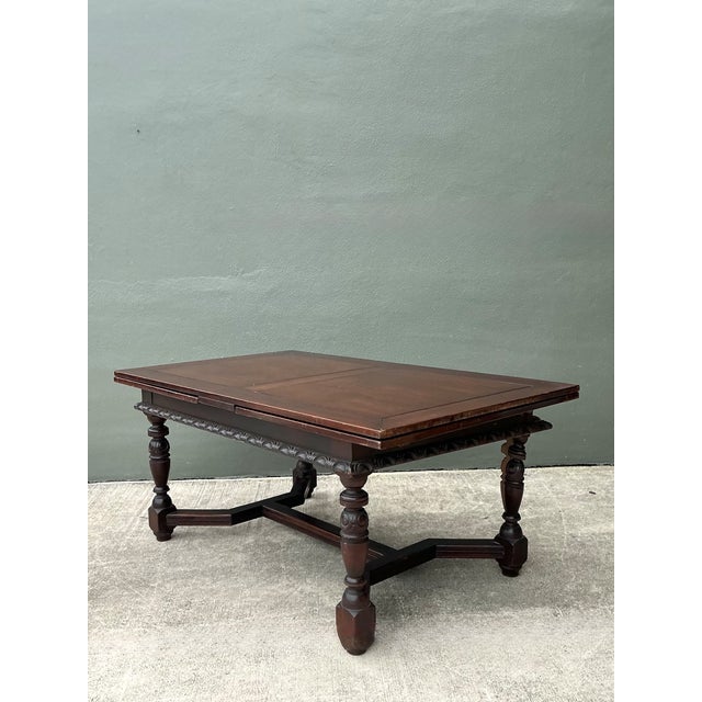 Victorian Vintage Carved Wood Extension Dining Table For Sale - Image 3 of 12