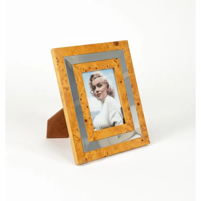 Mid-Century Picture Frame in Wood, Chrome & Glass, Italy 1960s For Sale - Image 4 of 12